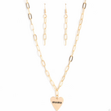 "Mama Can't Buy You Love" Gold Chain with a HEART That Says "MAMA" Necklace Set