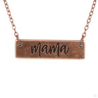 "Blessed Mama" Copper Metal With "Mama" Stamped on the Bar Necklace Set