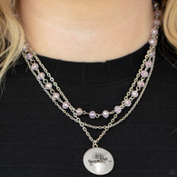 "Promoted to Grandma" Silver Metal Multi Chain Pink Crystal GRANDMA Necklace Set