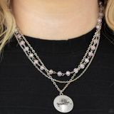 "Promoted to Grandma" Silver Metal Multi Chain Pink Crystal GRANDMA Necklace Set