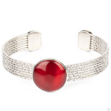 "Mystical Magic" Silver Metal & Round Red Cats Eye Textured Cuff Bracelet