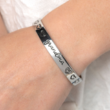 "A Grandmothers Love" Silver Metal with "Grandma" Surrounded by Hearts Cuff Bracelet