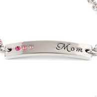 "MOM Always Knows" Silver Metal " MOM " Pink Rhinestone Clasp Bracelet