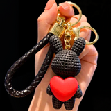 ADORABLE TEXTURED POLYRESIN RABBIT HOLDING HEART CHARACTER KEYCHAINS