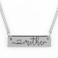 "Joy of Motherhood" Silver Chain HEART MOTHER Bar Necklace Set