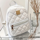 Youda Pu Mini Rhombus Cross Stitch Style Casual Backpack Crossbody in White