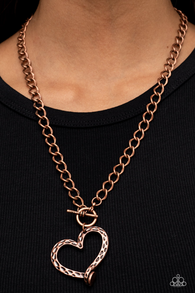 "Re-imagined Romance" Copper Metal Textured Open Heart Toggle Necklace Set