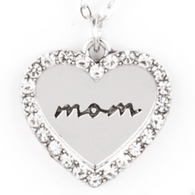 "The Real Boss" Silver Metal & White Rhinestone MOM Heart Necklace Set