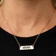 "Blessed Mama" Gold Metal With "Mama" Stamped on the Bar Necklace Set