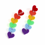A Fun & Sassy Pair of Multi Heart Acrylic Rainbow Colored Heart Dangle Earrings