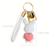 ADORABLE TEXTURED POLYRESIN RABBIT HOLDING HEART CHARACTER KEYCHAINS