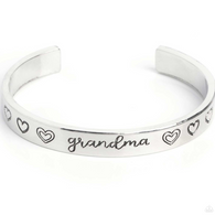 "A Grandmothers Love" Silver Metal with "Grandma" Surrounded by Hearts Cuff Bracelet