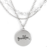"Promoted to Grandma" Silver Metal Multi Chain and White Crystal GRANDMA Necklace Set