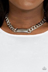 "Urban Royalty" Silver Metal & Emerald Cut Hematite Bar Necklace Set