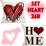 18X18 Sets of 2 Valentine's Day Throw Pillow Covers (*No Inserts) Canvas Feel Set Heart 26A or 26B