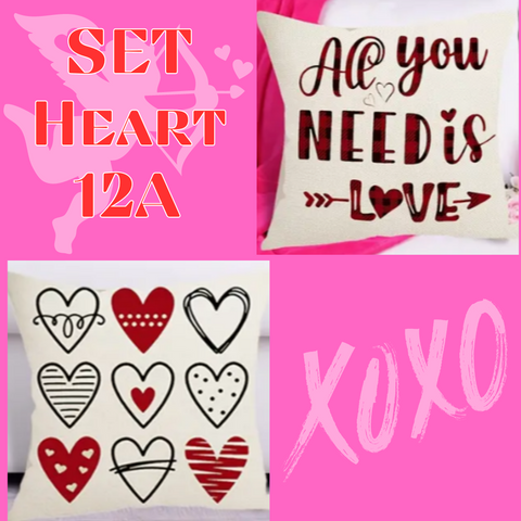 18X18 Sets of 2 Valentine's Day Throw Pillow Covers (*No Inserts) Canvas Feel Set Heart 12A or 12B