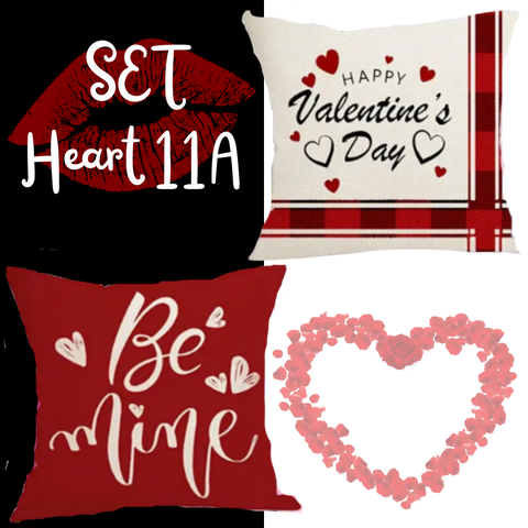 18X18 Sets of 2 Valentine's Day Throw Pillow Covers (*No Inserts) Canvas Feel Set Heart 11A or 11B
