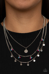 " Wandering Wonder " Silver Metal Pink/Blue Beaded Layered Necklace Set