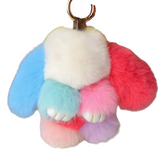 FLUFFY & UNBELIEVABLY SOFT LONG EARED MULTICOLORED BUNNY RABBIT KEYCHAINS