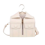 Faux PU Leather Zipper, Collar, Pocket & Hanger Accented Shirt Style Shoulder Bag in White