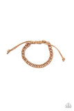 Paparazzi " AWOL " Men's Copper Metal Curb Link Brown Cord Slide Adjustable Bracelet