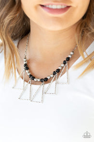 "Terra Nouveau" Silver Metal Black Bead Triangles Necklace Set