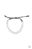 " Goalpost" Men's Silver Metal Cable Link Black Cord Slide Adjustable Bracelet