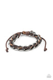 "Grease Monkey" Men's Brown Leather & Metal Weaved Adjustable Bracelet