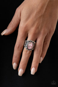 "Straight to the POP" Pink Iridescent Stone & Confetti Elastic Back Ring