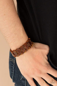 Paparazzi " Knocked For A Loop " Men's Brown Leather Laced & Looped Snap Bracelet