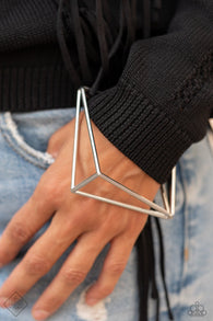 "In Another Dimension" Silver Metal Square Geometric Fashion Fix Bangle