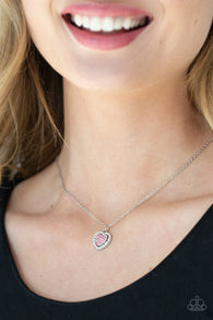 "My Heart Goes Out to You" Silver Pink Rhinestone Halo Heart Necklace Set