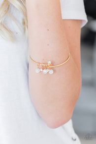 "Marine Melody" Gold Metal White Bead & Clear Rhinestone Bracelet