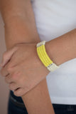 Paparazzi " Hot Cross Bungee " Yellow & White Twine Cords Adjustable Unisex Bracelet