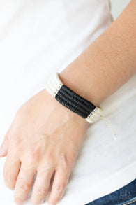 Paparazzi " Hot Cross Bungee " Black & White Twine Cords Adjustable Unisex Bracelet