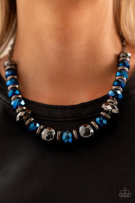 "Interstellar Influencer" Gunmetal & Hematite Blue Faceted Crystal Bead Necklace