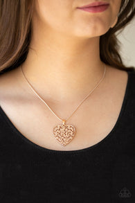 "Look into your Heart" Rose Gold Open Filigree Heart Necklace Set