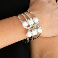 "Mystified" Silver Metal & Multi White Stone Hinged Bracelet