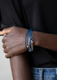 "Magnetically Modern" Blue Cord & Silver Beaded Magnetic Closure Bracelet