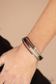 "Power Cord" Brown Corded Leather & Silver Magnetic Closure Bracelet