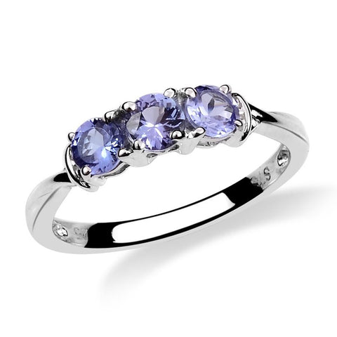 Platinum over Sterling Silver TANZANITE Trilogy Ring .820 cts
