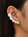 Silvertone Metal White/Clear Rhinestone Multi Heart Ear Climber Pair of Earrings