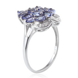 Platinum over Sterling Silver TANZANITE & Diamond Cluster Ring (Size 7 Only)