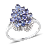 Platinum over Sterling Silver TANZANITE & Diamond Cluster Ring (Size 7 Only)