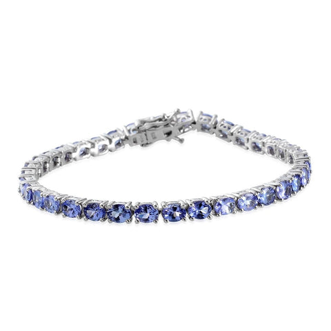 Platinum over Sterling Silver 11.5cts. Tanzanite Line Bracelet (7.50 in) 11.500 cts
