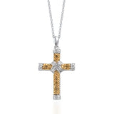 Platinum over Sterling Silver Yellow and White Diamond Cross Pendant with 18" Chain