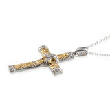 Platinum over Sterling Silver Yellow and White Diamond Cross Pendant with 18" Chain