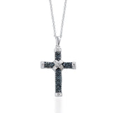 Platinum over Sterling Silver Blue and White Diamond Cross Pendant with 18" Chain