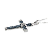 Platinum over Sterling Silver Blue and White Diamond Cross Pendant with 18" Chain