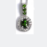 Platinum over Sterling Silver CHROME DIOPSIDE & ZIRCON Halo Pendant and 20" Chain